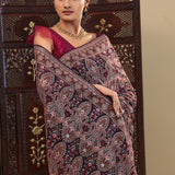 Dark Purple Georgette Saree With Thread Work