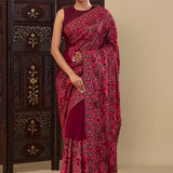 Aubergine Pinkish Red Georgette Saree With Thread Work