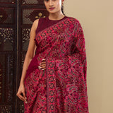 Aubergine Pinkish Red Georgette Saree With Thread Work