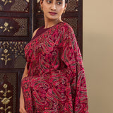 Aubergine Pinkish Red Georgette Saree With Thread Work