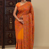 Fire Orange Georgette Saree With Thread Work