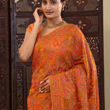 Fire Orange Georgette Saree With Thread Work