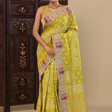 Greenish Brown Tissue Saree With Bandhani Work