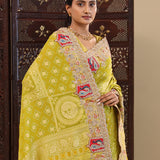 Greenish Brown Tissue Saree With Bandhani Work