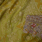 Greenish Brown Tissue Saree With Bandhani Work