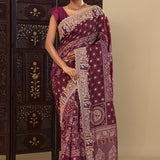 Gondola Red Tissue Saree With Bandhani Work