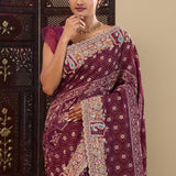 Gondola Red Tissue Saree With Bandhani Work