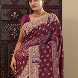 Gondola Red Tissue Saree With Bandhani Work