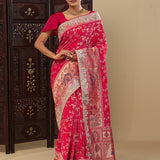 Dark Pink Tissue Saree With Bandhani Pattern