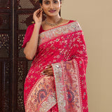 Dark Pink Tissue Saree With Bandhani Pattern