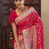 Dark Pink Tissue Saree With Bandhani Pattern