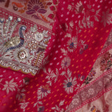 Dark Pink Tissue Saree With Bandhani Pattern