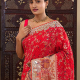 Scarlet Red Tissue Saree With Bandhani Pattern