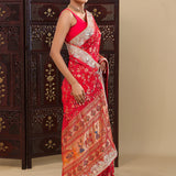 Scarlet Red Tissue Saree With Bandhani Pattern