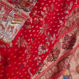 Scarlet Red Tissue Saree With Bandhani Pattern
