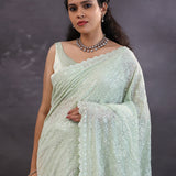 Pastel Green Georgette Fancy Saree With Thread Work