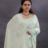 Pastel Green Georgette Fancy Saree With Thread Work