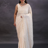 Off-White Georgette Fancy Saree With Thread Work
