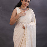Off-White Georgette Fancy Saree With Thread Work