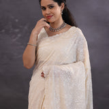 Off-White Georgette Fancy Saree With Thread Work