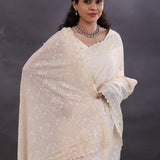 Off-White Georgette Fancy Saree With Thread Work