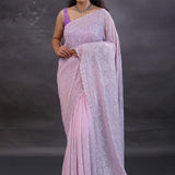 Pastel Purple Georgette Fancy Saree With Thread Work