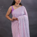 Pastel Purple Georgette Fancy Saree With Thread Work