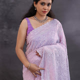 Pastel Purple Georgette Fancy Saree With Thread Work