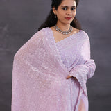 Pastel Purple Georgette Fancy Saree With Thread Work