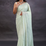 Pastel Green Fancy Georgette Saree With Thread Work