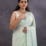 Pastel Green Fancy Georgette Saree With Thread Work
