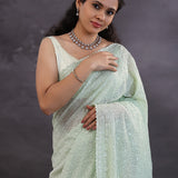 Pastel Green Fancy Georgette Saree With Thread Work