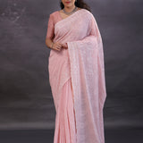 Pastel Pink Fancy Georgette Saree With Thread Work