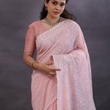 Pastel Pink Fancy Georgette Saree With Thread Work