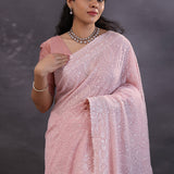 Pastel Pink Fancy Georgette Saree With Thread Work