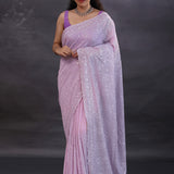 Pastel Purple Fancy Georgette Saree With Thread Work