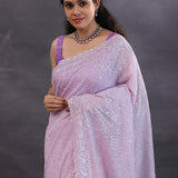 Pastel Purple Fancy Georgette Saree With Thread Work