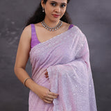 Pastel Purple Fancy Georgette Saree With Thread Work