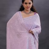 Pastel Purple Fancy Georgette Saree With Thread Work