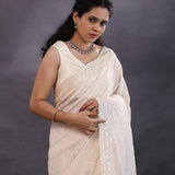 Off-White Fancy Georgette Saree With Thread Work