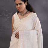 Off-White Fancy Georgette Saree With Thread Work