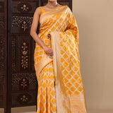 Turmeric Yellow Banarasi Silk Saree With Jaal