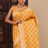 Turmeric Yellow Banarasi Silk Saree With Jaal