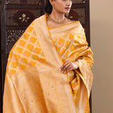 Turmeric Yellow Banarasi Silk Saree With Jaal