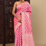 Pink Banarasi Tissue Saree With Meenakari Motifs