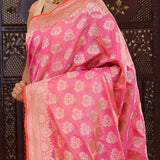 Pink Banarasi Tissue Saree With Meenakari Motifs