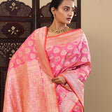 Pink Banarasi Tissue Saree With Meenakari Motifs