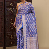Scanoi Blue Banarasi Tissue Saree With Meenakari Design