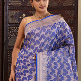 Scanoi Blue Banarasi Tissue Saree With Meenakari Design