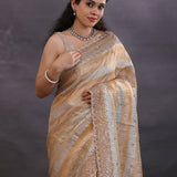 Dual Tone Tissue Fancy Saree With Cutdana Work